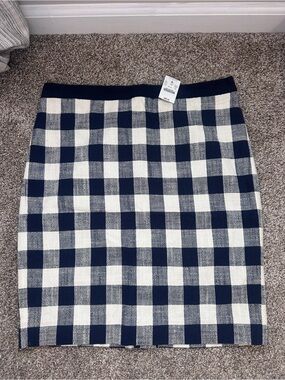 J. Crew Navy and White Gingham Pencil Skirt